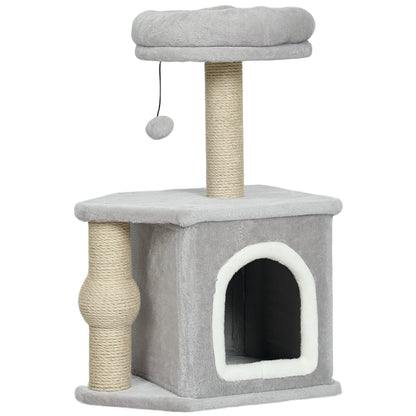 Cat Scratcher Height 66 cm Cat Tree Climbing Tower with Bed Cave Platform Hanging Ball and Jute Post Light Grey