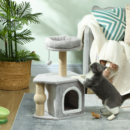 Cat Scratcher Height 66 cm Cat Tree Climbing Tower with Bed Cave Platform Hanging Ball and Jute Post Light Grey