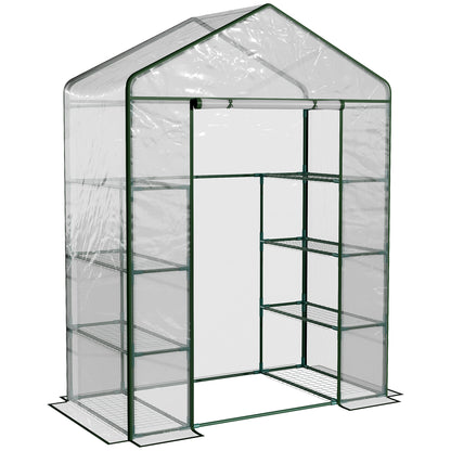 Outdoor Greenhouse 4-Tier Garden Greenhouse with Shelves Steel Frame Greenhouse for Plant Flowers Tomatoes 143x73x195 cm Transparent