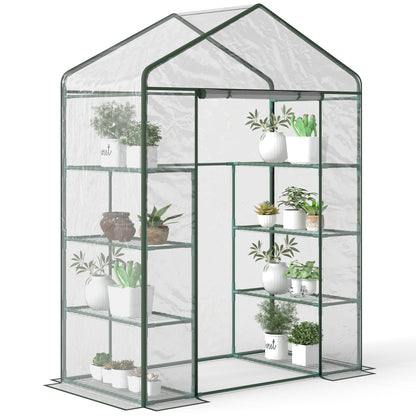 Outdoor Greenhouse 4-Tier Garden Greenhouse with Shelves Steel Frame Greenhouse for Plant Flowers Tomatoes 143x73x195 cm Transparent