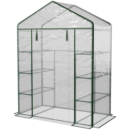 Outdoor Greenhouse 4-Tier Garden Greenhouse with Shelves Steel Frame Greenhouse for Plant Flowers Tomatoes 143x73x195 cm Transparent