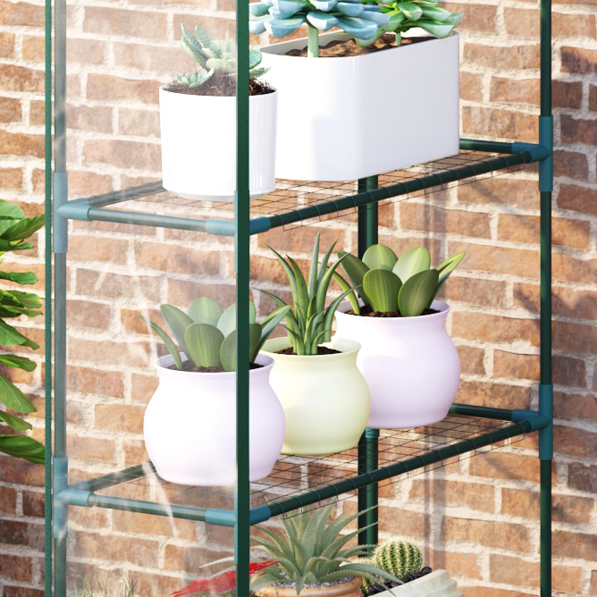 Outdoor Greenhouse 4-Tier Garden Greenhouse with Shelves Steel Frame Greenhouse for Plant Flowers Tomatoes 143x73x195 cm Transparent
