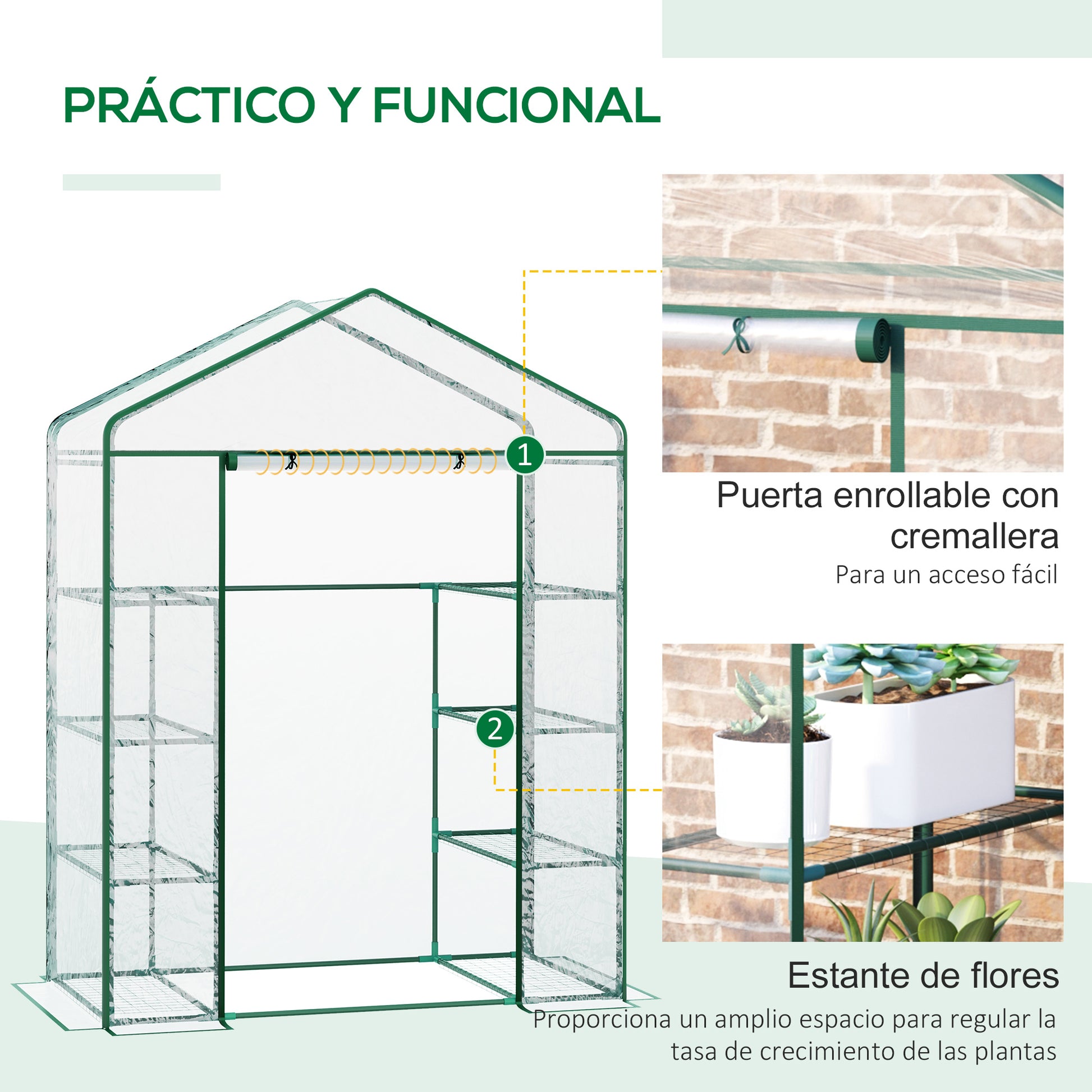 Outdoor Greenhouse 4-Tier Garden Greenhouse with Shelves Steel Frame Greenhouse for Plant Flowers Tomatoes 143x73x195 cm Transparent