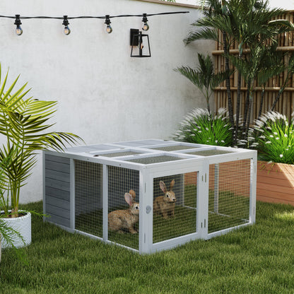 Rabbit Hutch Wooden, Small Animal Hutch with Outdoor Run, Rabbit Cage with Foldable Roof for Guinea Pigs, Light Gray, 120 x 120 x 60 cm
