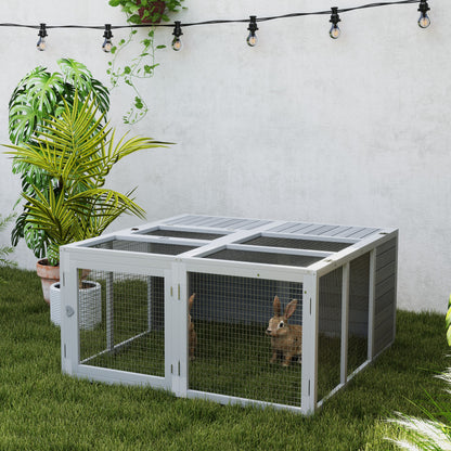 Rabbit Hutch Wooden, Small Animal Hutch with Outdoor Run, Rabbit Cage with Foldable Roof for Guinea Pigs, Light Gray, 120 x 120 x 60 cm