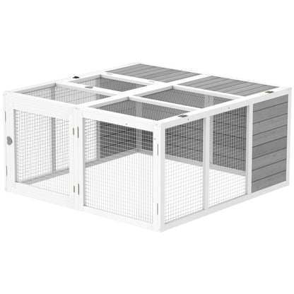 Rabbit Hutch Wooden, Small Animal Hutch with Outdoor Run, Rabbit Cage with Foldable Roof for Guinea Pigs, Light Gray, 120 x 120 x 60 cm