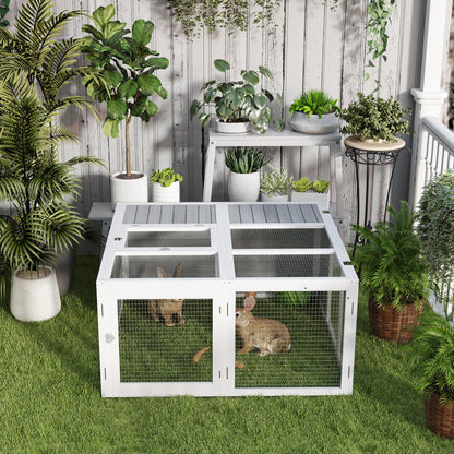 Rabbit Hutch Wooden, Small Animal Hutch with Outdoor Run, Rabbit Cage with Foldable Roof for Guinea Pigs, Light Gray, 120 x 120 x 60 cm