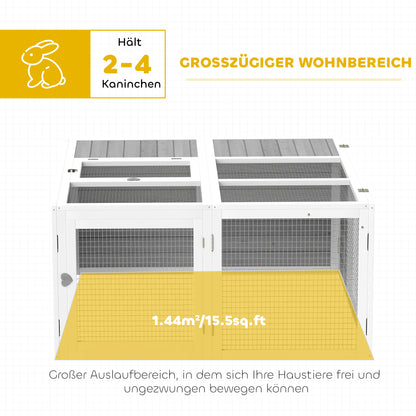 Rabbit Hutch Wooden, Small Animal Hutch with Outdoor Run, Rabbit Cage with Foldable Roof for Guinea Pigs, Light Gray, 120 x 120 x 60 cm