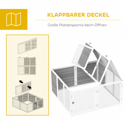 Rabbit Hutch Wooden, Small Animal Hutch with Outdoor Run, Rabbit Cage with Foldable Roof for Guinea Pigs, Light Gray, 120 x 120 x 60 cm