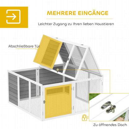 Rabbit Hutch Wooden, Small Animal Hutch with Outdoor Run, Rabbit Cage with Foldable Roof for Guinea Pigs, Light Gray, 120 x 120 x 60 cm