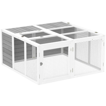Rabbit Hutch Wooden, Small Animal Hutch with Outdoor Run, Rabbit Cage with Foldable Roof for Guinea Pigs, Light Gray, 120 x 120 x 60 cm