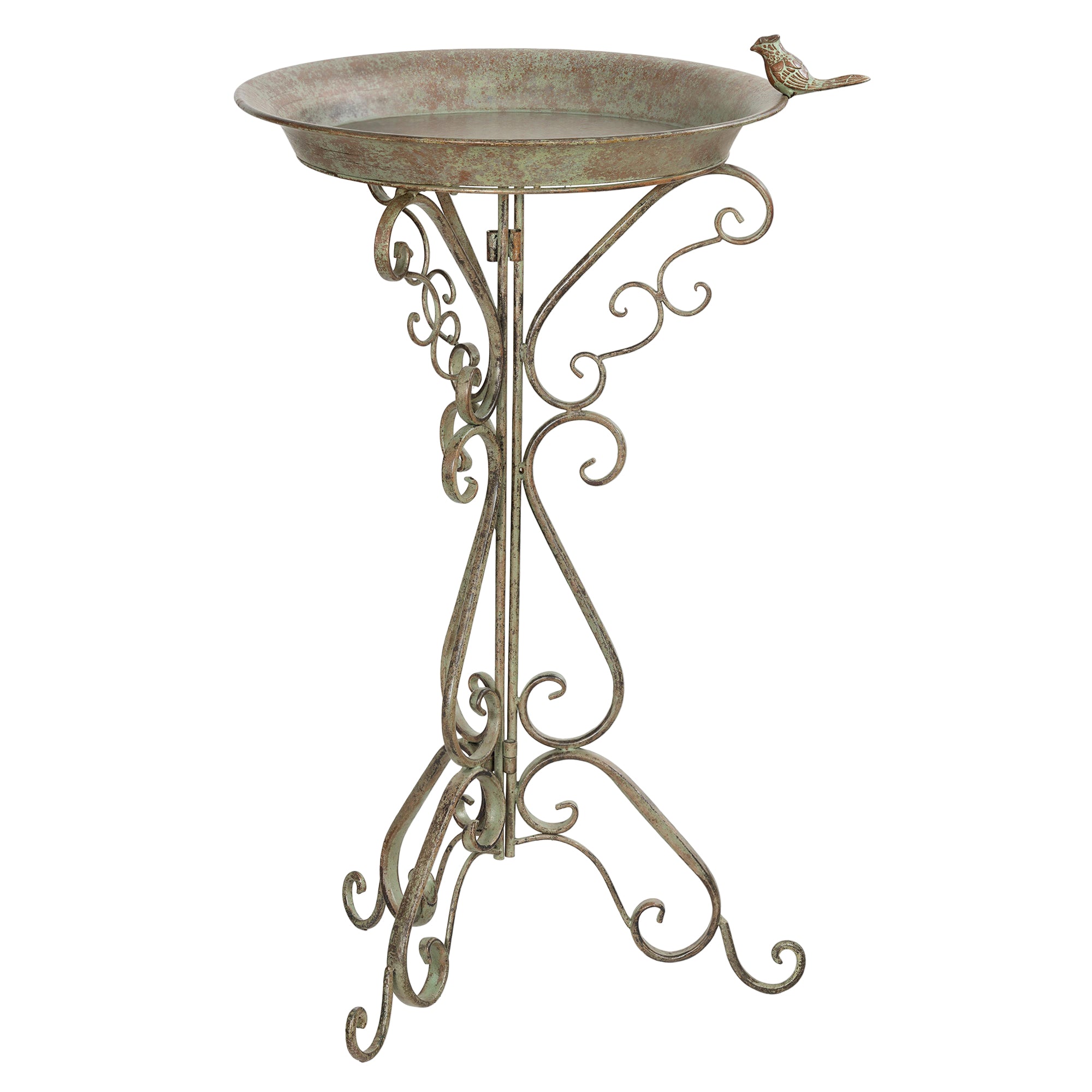 29.5 in Vintage Green Bird Bath with Bird Statue and Decorative Pedestal, Freestanding Garden Basin for Yard, Patio & Terrace, Green