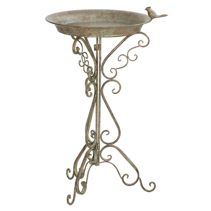 29.5 in Vintage Green Bird Bath with Bird Statue and Decorative Pedestal, Freestanding Garden Basin for Yard, Patio & Terrace, Green