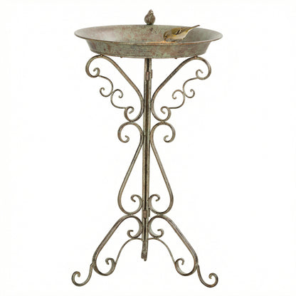 29.5 in Vintage Green Bird Bath with Bird Statue and Decorative Pedestal, Freestanding Garden Basin for Yard, Patio & Terrace, Green