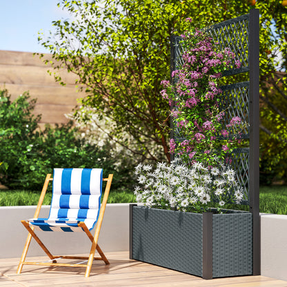 Large Rattan Planter with Trellis — Elevated Outdoor Planter with Breathable Liner for Climbing Plants, 58.3 x 35.4 x 13.8 in (148 x 90 x 35 cm), Dark Gray