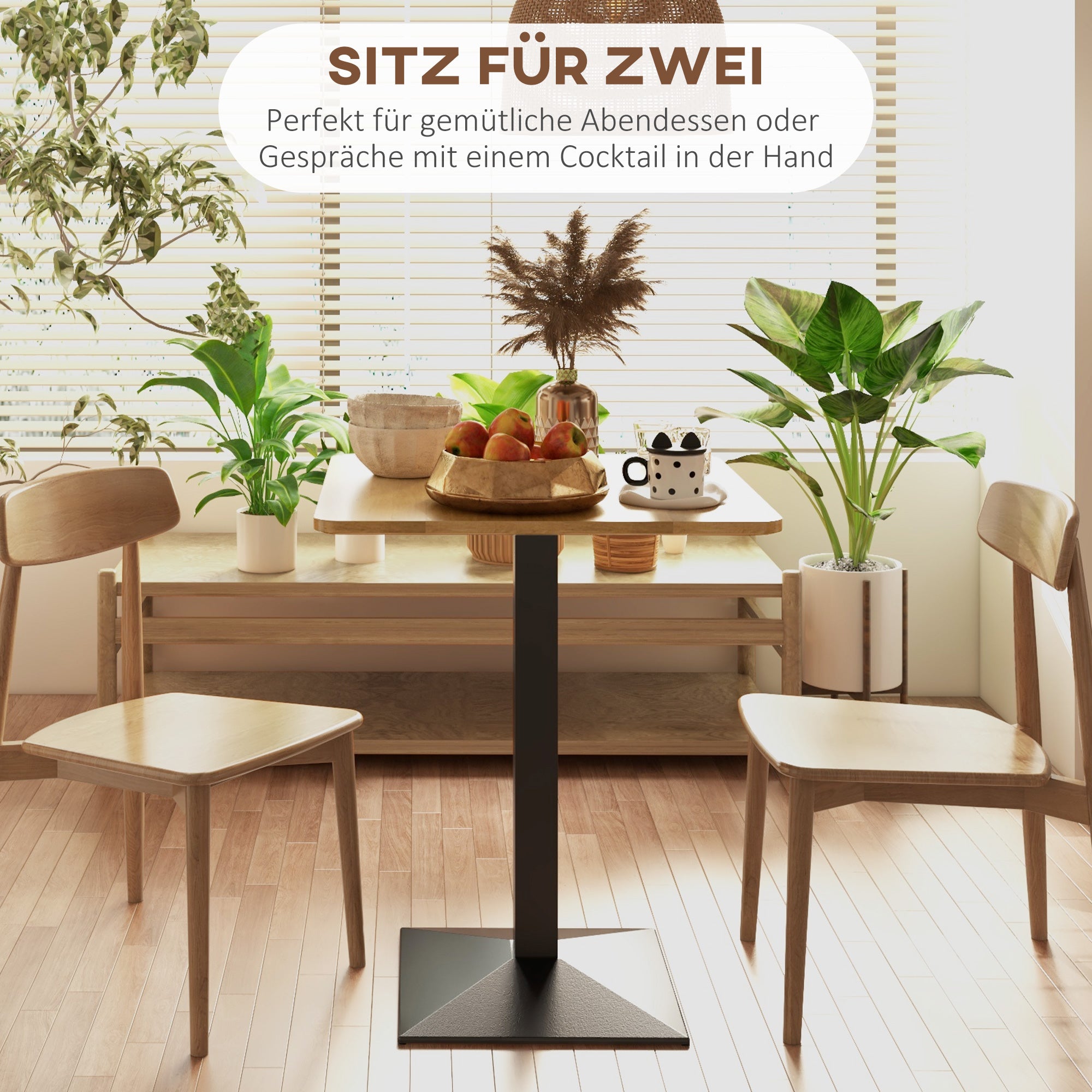 28 in Square Dining Table for 2 — Wood‑Look Top & Black Steel Base, Small Modern Kitchen Table, Dark Brown