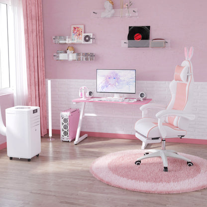 Gaming Chair Ergonomic Gamer Chair with Lumbar Support, Footrest, Gaming Seat with Bunny Ears, Head Pillow, Office Chair with Adjustable Backrest Recline Function Pink