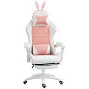 Gaming Chair Ergonomic Gamer Chair with Lumbar Support, Footrest, Gaming Seat with Bunny Ears, Head Pillow, Office Chair with Adjustable Backrest Recline Function Pink