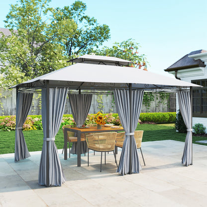 Gazebo 4 x 3 m (13 x 10 ft) — Water-Resistant, Sturdy Metal Pavilion with Double Roof and 6 Side Panels, Dark Gray