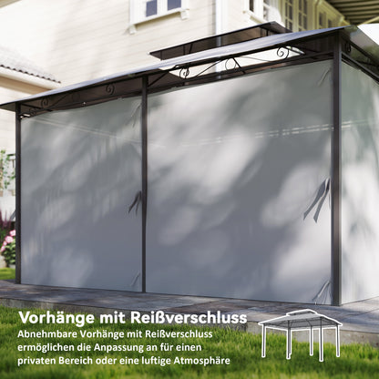 Gazebo 4 x 3 m (13 x 10 ft) — Water-Resistant, Sturdy Metal Pavilion with Double Roof and 6 Side Panels, Dark Gray