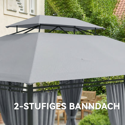 Gazebo 4 x 3 m (13 x 10 ft) — Water-Resistant, Sturdy Metal Pavilion with Double Roof and 6 Side Panels, Dark Gray