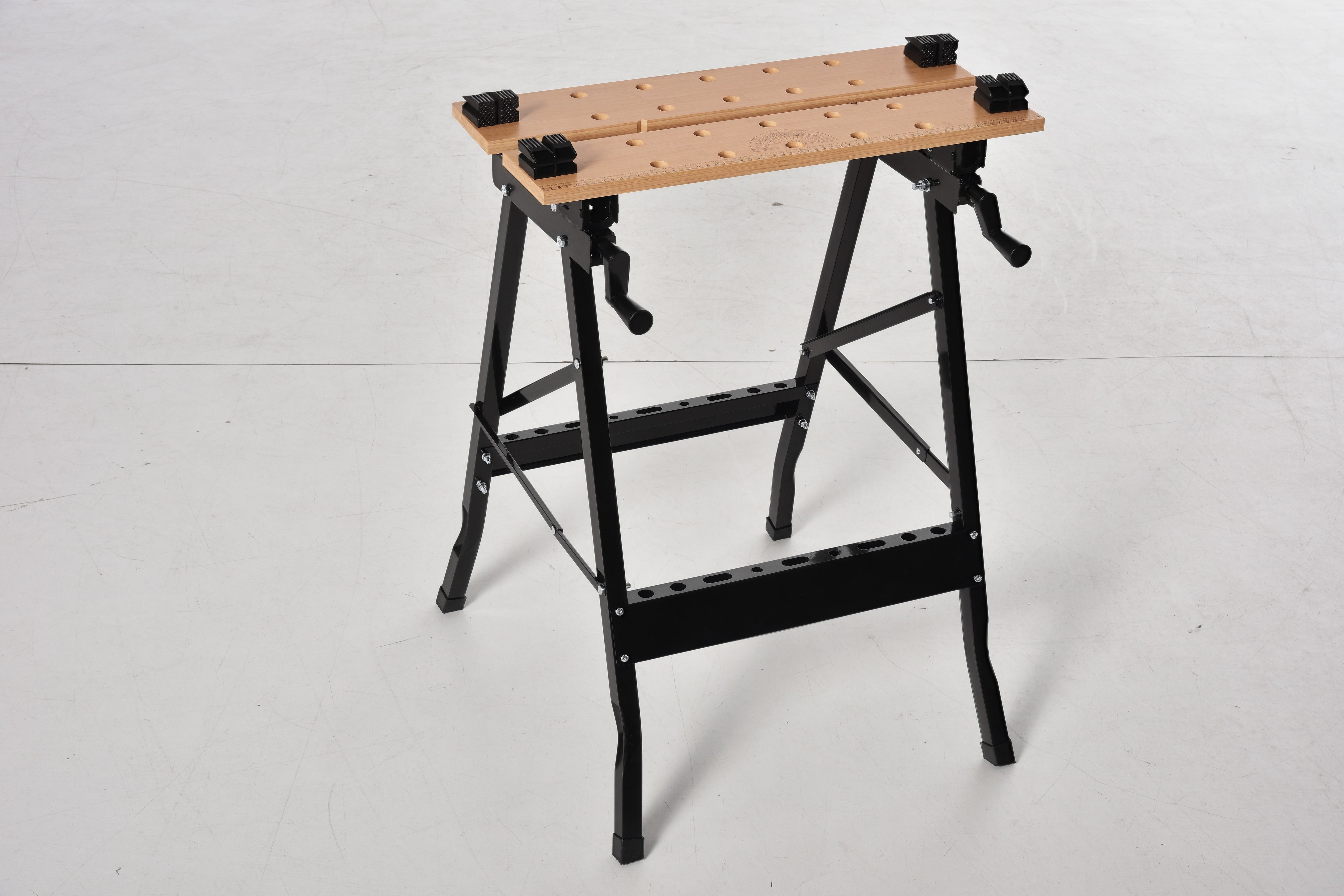 Foldable Portable Workbench with Adjustable Bamboo and Steel Boards 150 kg Load Capacity 63.5x60.5x78 cm Natural Wood and Black