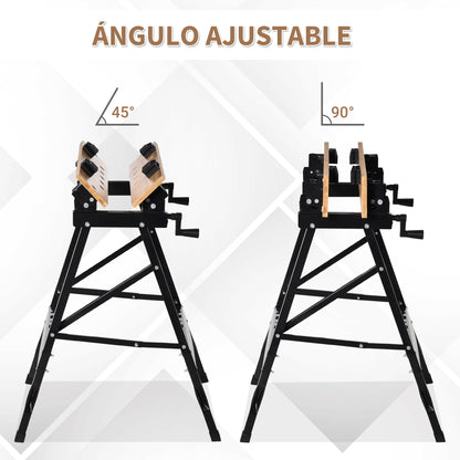 Foldable Portable Workbench with Adjustable Bamboo and Steel Boards 150 kg Load Capacity 63.5x60.5x78 cm Natural Wood and Black