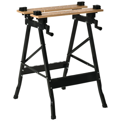 Foldable Portable Workbench with Adjustable Bamboo and Steel Boards 150 kg Load Capacity 63.5x60.5x78 cm Natural Wood and Black