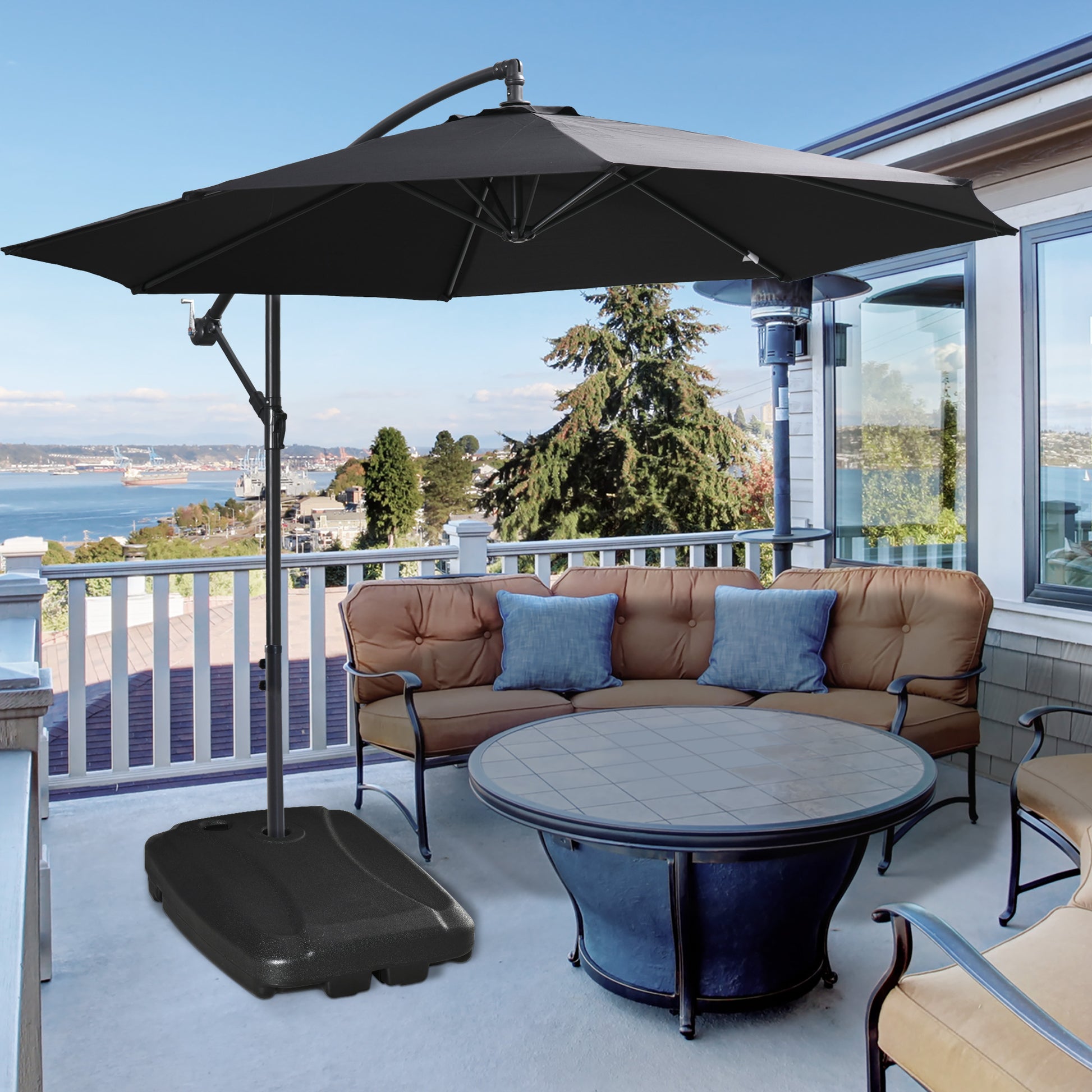 Umbrella Base with 2 Wheels Filled with Water 60 kg Sand 68 kg or Mixed 75 kg Umbrella Stand for Cross Base for Garden Patio Terrace 80x60x17 cm Black