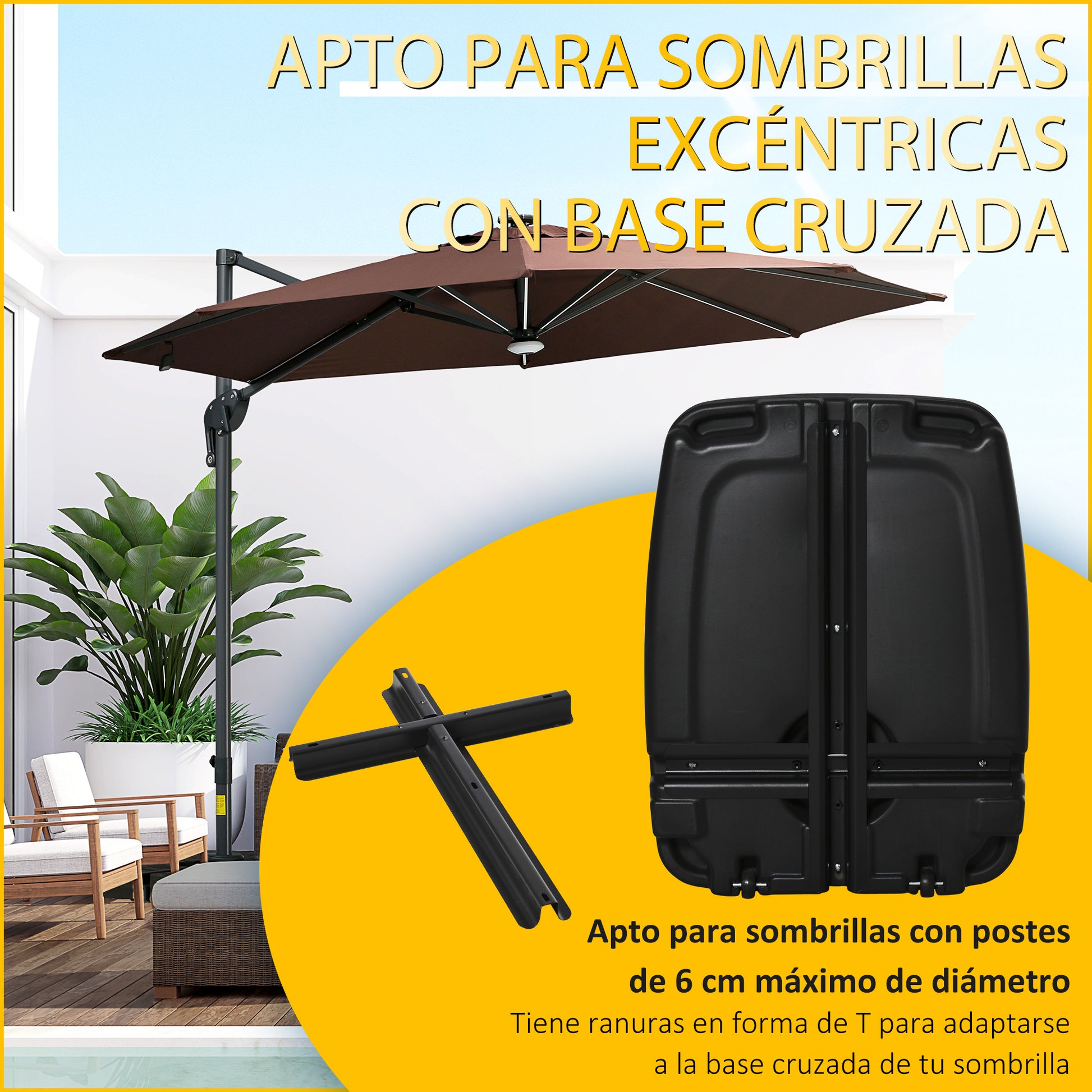 Umbrella Base with 2 Wheels Filled with Water 60 kg Sand 68 kg or Mixed 75 kg Umbrella Stand for Cross Base for Garden Patio Terrace 80x60x17 cm Black