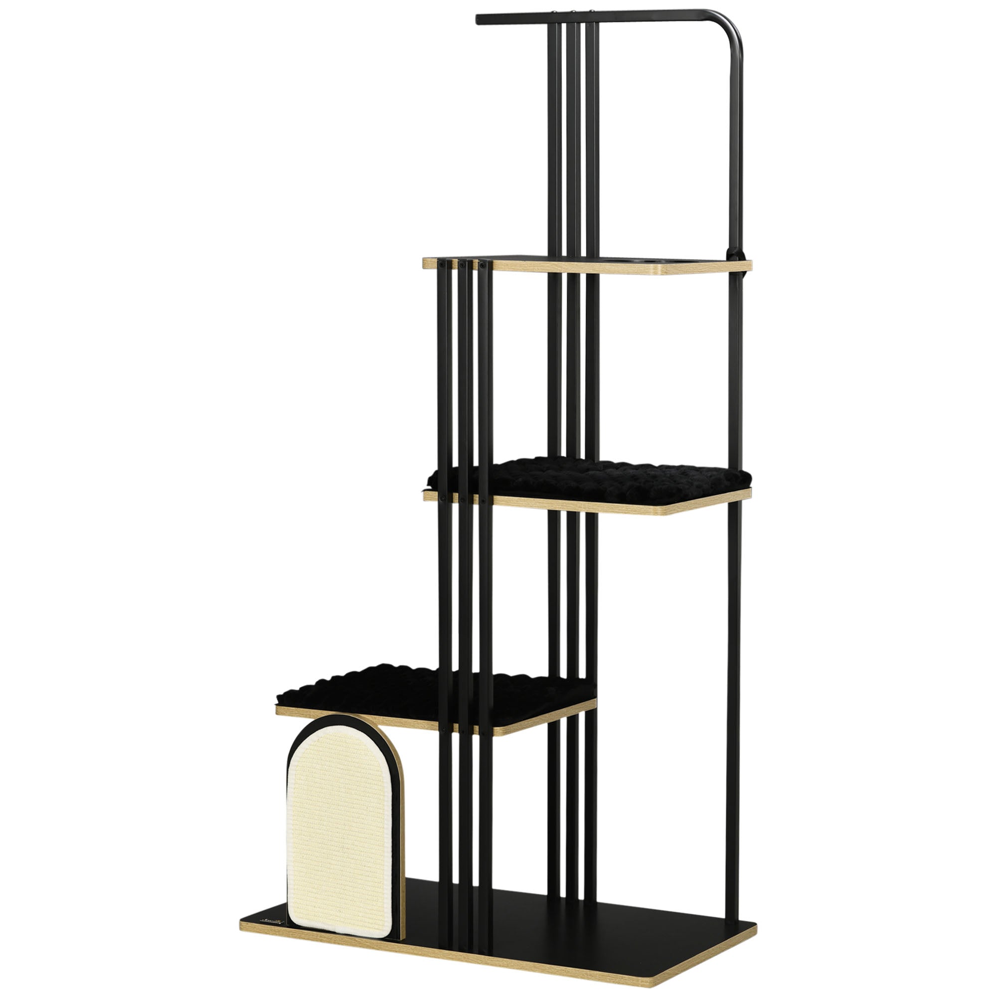 Cat Tree 170 cm Scratching Post with Pillow Climbing Tree with Scratching Board, Cat Scratching Tree with 3 Platforms, Cat Furniture, Steel, Black