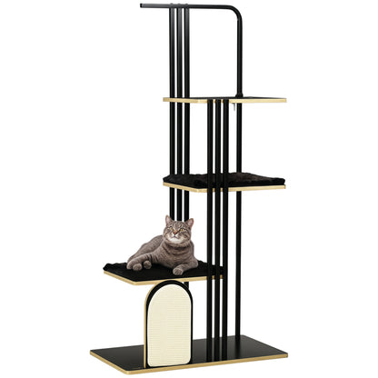 Cat Tree 170 cm Scratching Post with Pillow Climbing Tree with Scratching Board, Cat Scratching Tree with 3 Platforms, Cat Furniture, Steel, Black