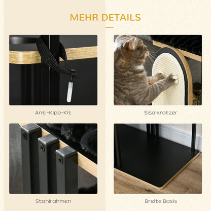 Cat Tree 170 cm Scratching Post with Pillow Climbing Tree with Scratching Board, Cat Scratching Tree with 3 Platforms, Cat Furniture, Steel, Black