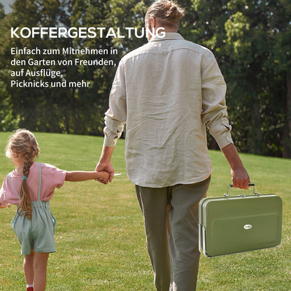 Tabletop Grill Charcoal Grill, Tabletop Charcoal Grill with Charcoal Tray, Grilling Rack Camping Grill with Handle for Picnic, Garden, Stainless Steel Green, 47 x 30 x 28 cm