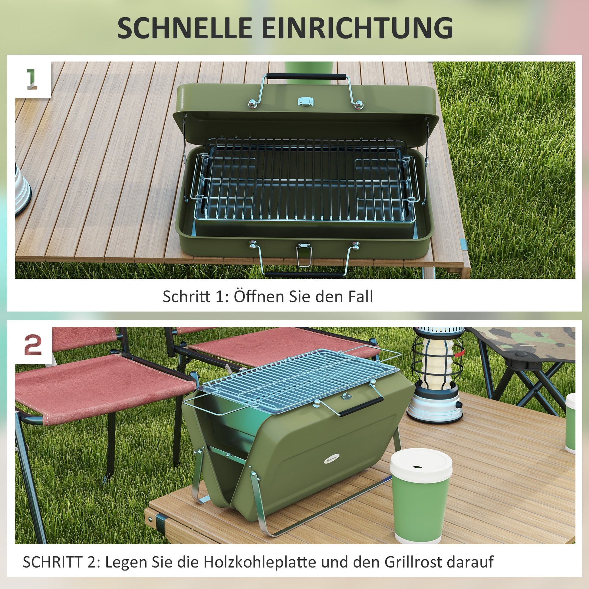 Tabletop Grill Charcoal Grill, Tabletop Charcoal Grill with Charcoal Tray, Grilling Rack Camping Grill with Handle for Picnic, Garden, Stainless Steel Green, 47 x 30 x 28 cm