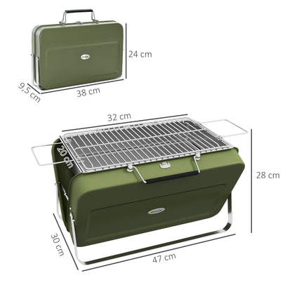 Tabletop Grill Charcoal Grill, Tabletop Charcoal Grill with Charcoal Tray, Grilling Rack Camping Grill with Handle for Picnic, Garden, Stainless Steel Green, 47 x 30 x 28 cm