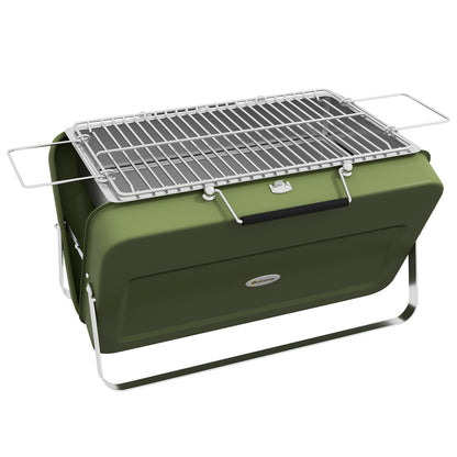 Tabletop Grill Charcoal Grill, Tabletop Charcoal Grill with Charcoal Tray, Grilling Rack Camping Grill with Handle for Picnic, Garden, Stainless Steel Green, 47 x 30 x 28 cm