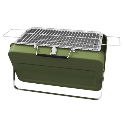 Tabletop Grill Charcoal Grill, Tabletop Charcoal Grill with Charcoal Tray, Grilling Rack Camping Grill with Handle for Picnic, Garden, Stainless Steel Green, 47 x 30 x 28 cm