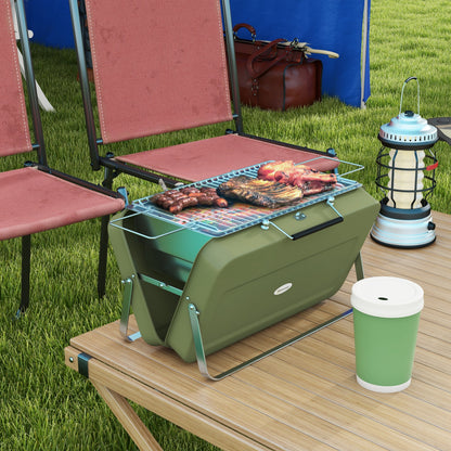 Tabletop Grill Charcoal Grill, Tabletop Charcoal Grill with Charcoal Tray, Grilling Rack Camping Grill with Handle for Picnic, Garden, Stainless Steel Green, 47 x 30 x 28 cm
