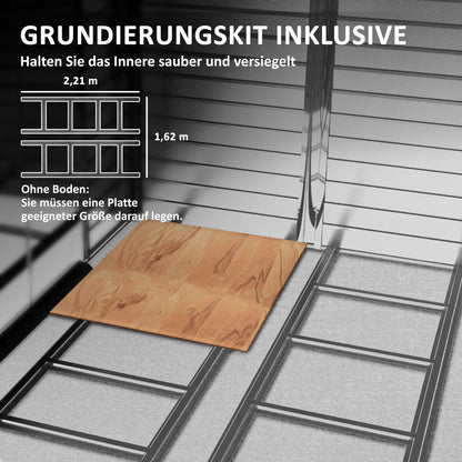 Tool Shed 4.4 m², Garden House with Pent Roof, Sliding Door, Foundation, Easy Assembly 240 x 206 x 198 cm, Tool Shed made of Galvanized Steel, Weatherproof, for Garden, Teak