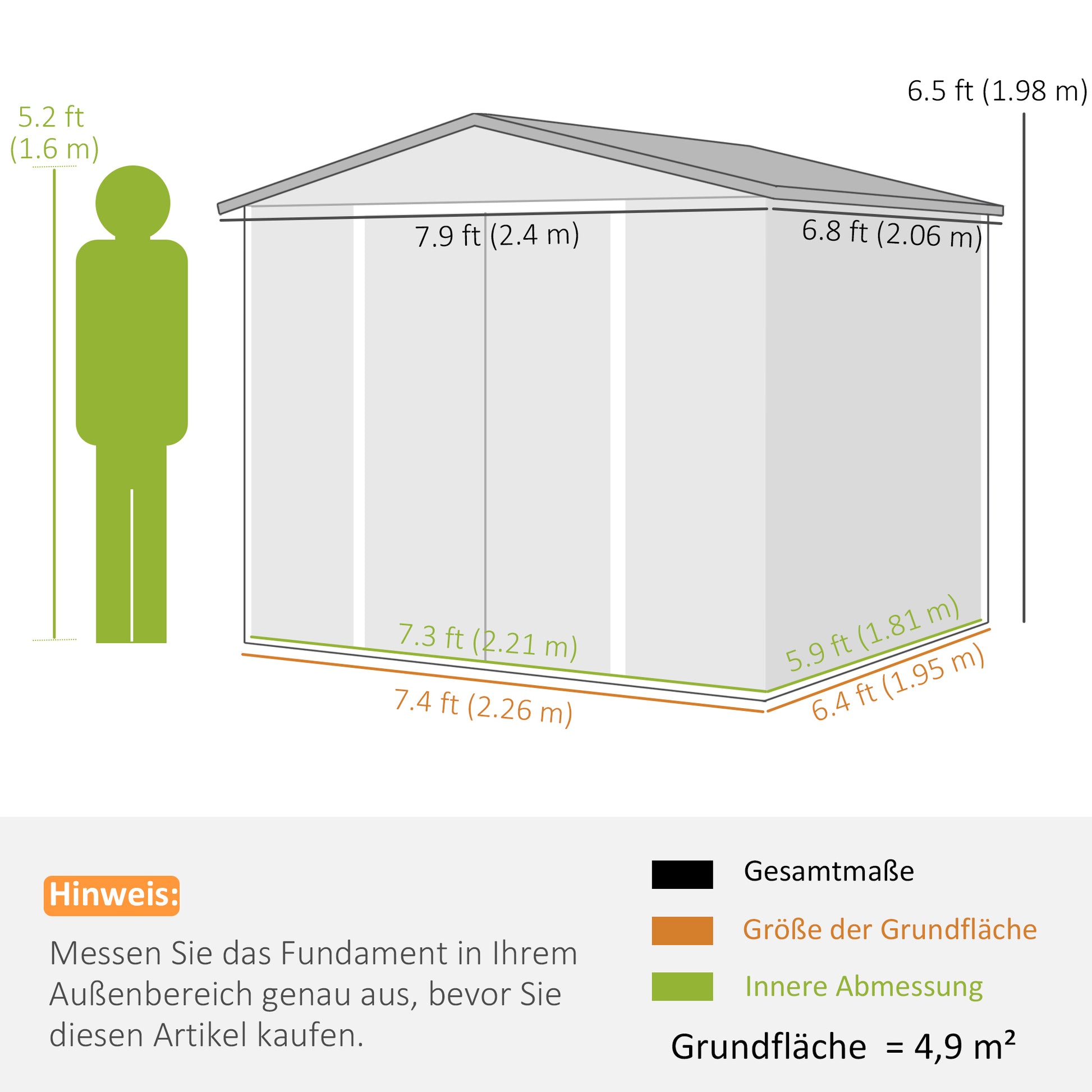 Tool Shed 4.4 m², Garden House with Pent Roof, Sliding Door, Foundation, Easy Assembly 240 x 206 x 198 cm, Tool Shed made of Galvanized Steel, Weatherproof, for Garden, Teak