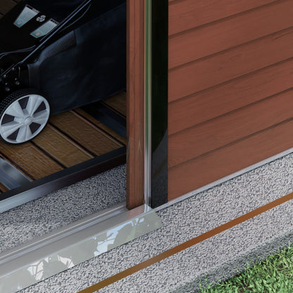 Tool Shed 4.4 m², Garden House with Pent Roof, Sliding Door, Foundation, Easy Assembly 240 x 206 x 198 cm, Tool Shed made of Galvanized Steel, Weatherproof, for Garden, Teak