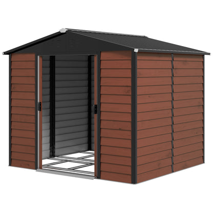 Tool Shed 4.4 m², Garden House with Pent Roof, Sliding Door, Foundation, Easy Assembly 240 x 206 x 198 cm, Tool Shed made of Galvanized Steel, Weatherproof, for Garden, Teak