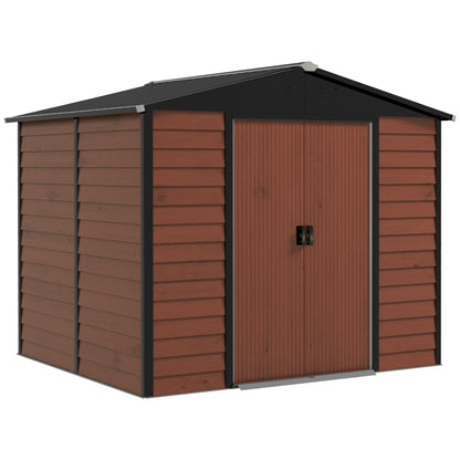 Tool Shed 4.4 m², Garden House with Pent Roof, Sliding Door, Foundation, Easy Assembly 240 x 206 x 198 cm, Tool Shed made of Galvanized Steel, Weatherproof, for Garden, Teak