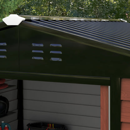 Tool Shed 4.4 m², Garden House with Pent Roof, Sliding Door, Foundation, Easy Assembly 240 x 206 x 198 cm, Tool Shed made of Galvanized Steel, Weatherproof, for Garden, Teak