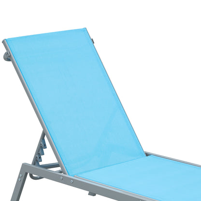 Sun Lounger - Chaise Longue - Contemporary Design - Multi-Position Reclining Backrest - Epoxy Metal Textilene Sky Blue - dim. 170 x 58 x 97 cm