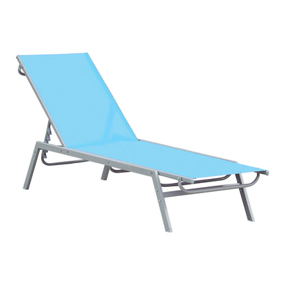 Sun Lounger - Chaise Longue - Contemporary Design - Multi-Position Reclining Backrest - Epoxy Metal Textilene Sky Blue - dim. 170 x 58 x 97 cm