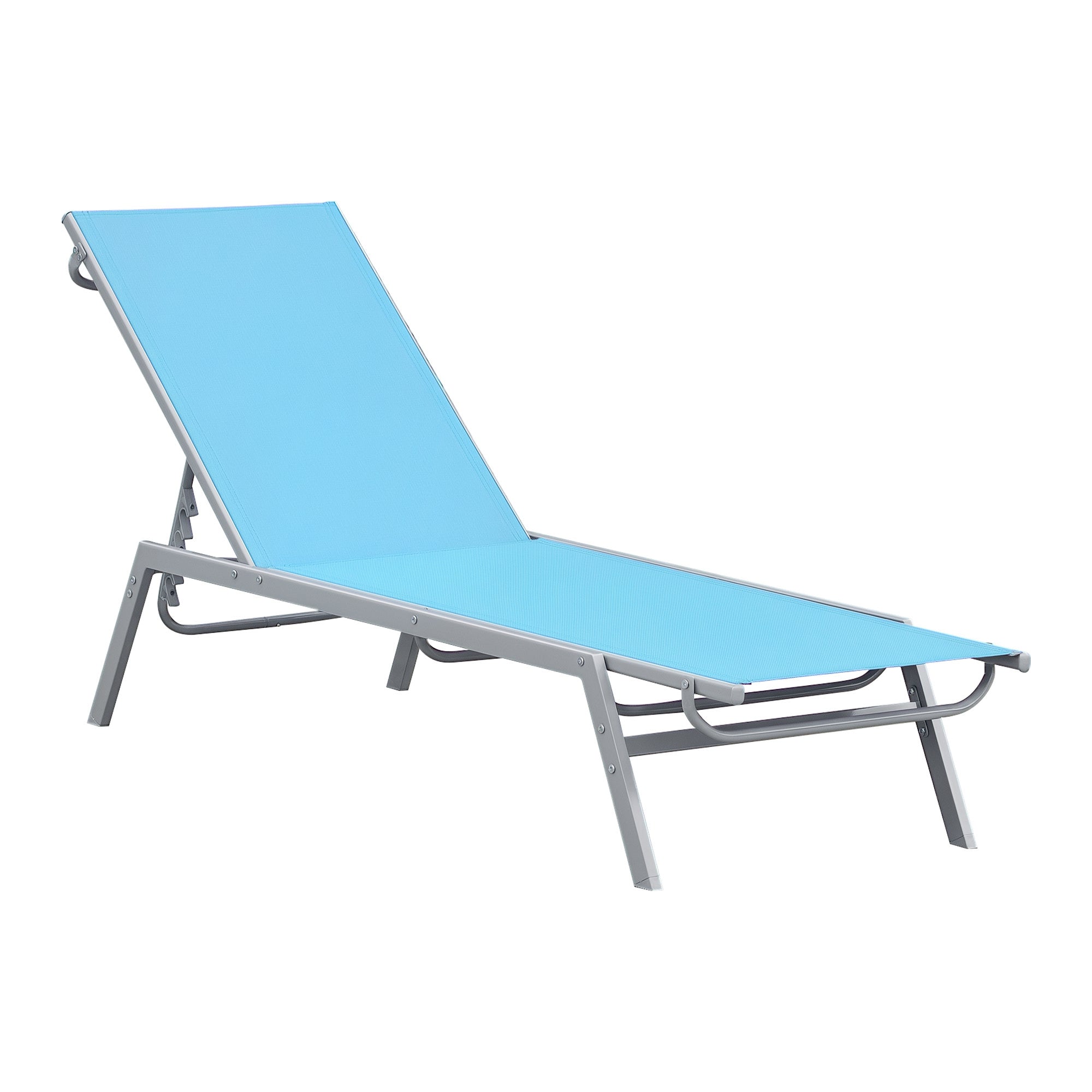 Sun Lounger - Chaise Longue - Contemporary Design - Multi-Position Reclining Backrest - Epoxy Metal Textilene Sky Blue - dim. 170 x 58 x 97 cm