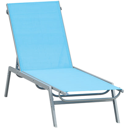 Sun Lounger - Chaise Longue - Contemporary Design - Multi-Position Reclining Backrest - Epoxy Metal Textilene Sky Blue - dim. 170 x 58 x 97 cm