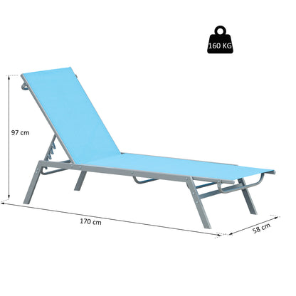 Sun Lounger - Chaise Longue - Contemporary Design - Multi-Position Reclining Backrest - Epoxy Metal Textilene Sky Blue - dim. 170 x 58 x 97 cm